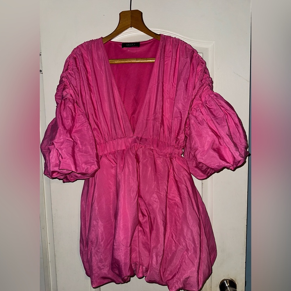 Vibrant Pink Puff Sleeve Dress